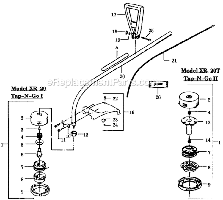 Page B Diagram and Parts List for XR-20T  Weed Eater Trimmer
